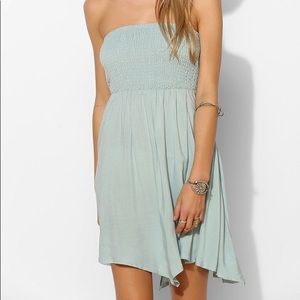 Sea-foam Blue Smocked Strapless Dress